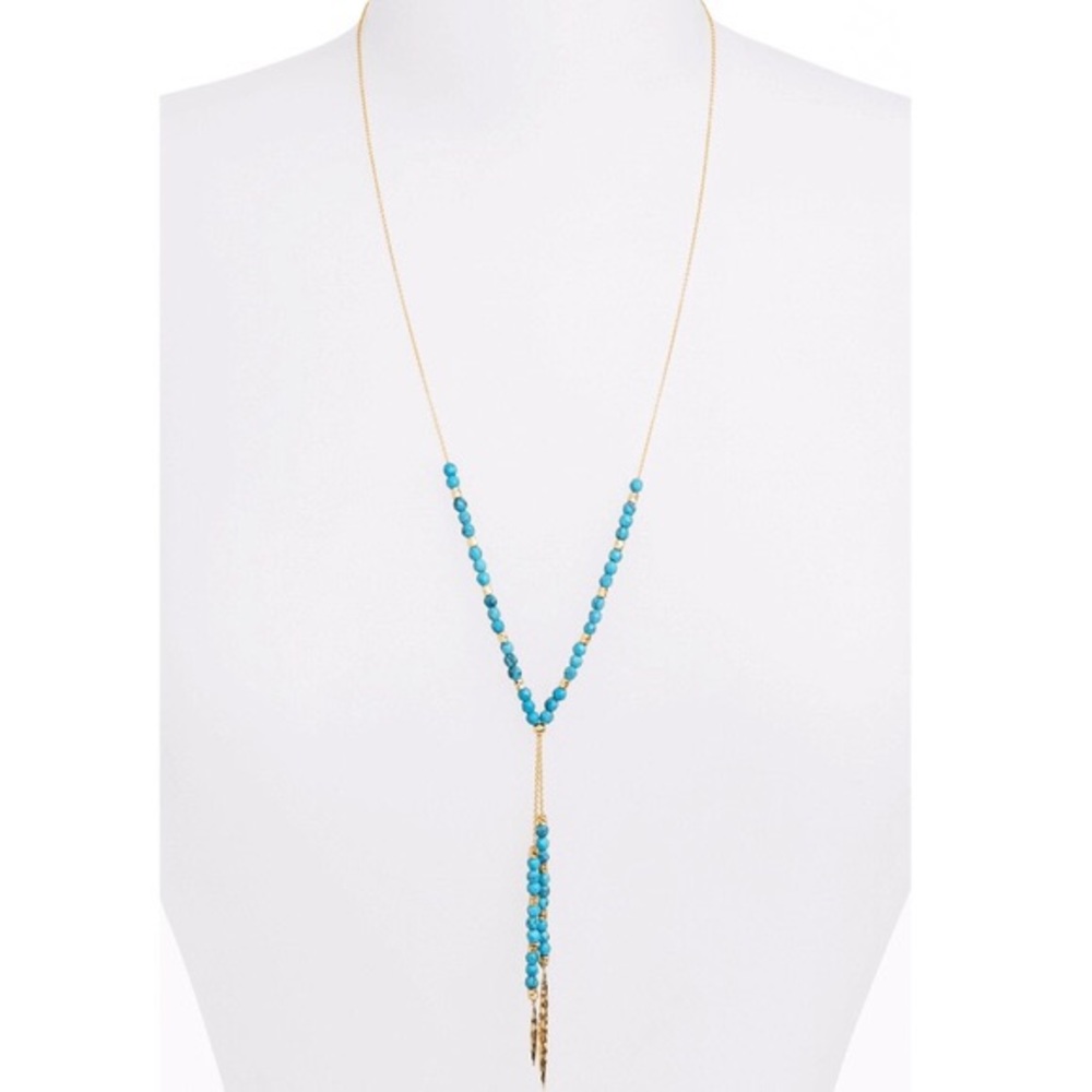 Gorjana gold necklace with turquoise stones.